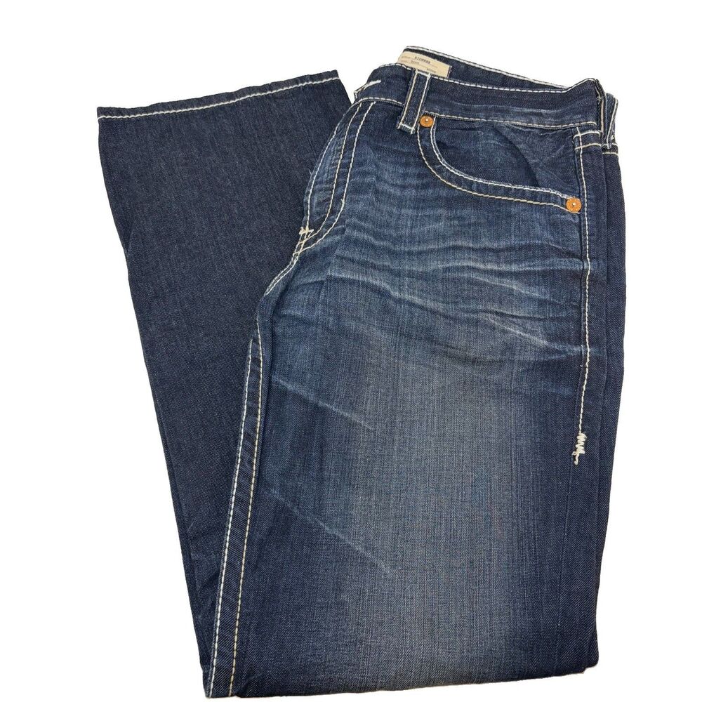 Big Star Pioneer Jeans Mens 36R (37x34) Blue Bootcut Distressed Denim